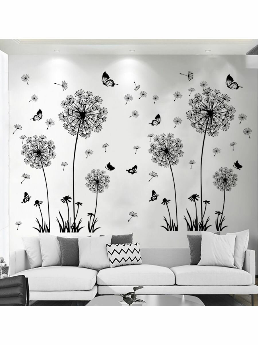 Интерьерные наклейки "Одуванчики", на стену, гладкие, черные, фабричное производство — фото 1