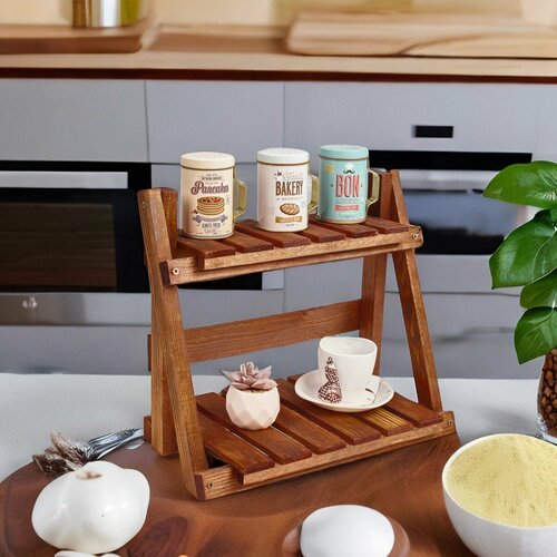 Стеллаж настольный складной для специй, на окно для цветов и рассады 2 полки, бежевый 40х35х23 см