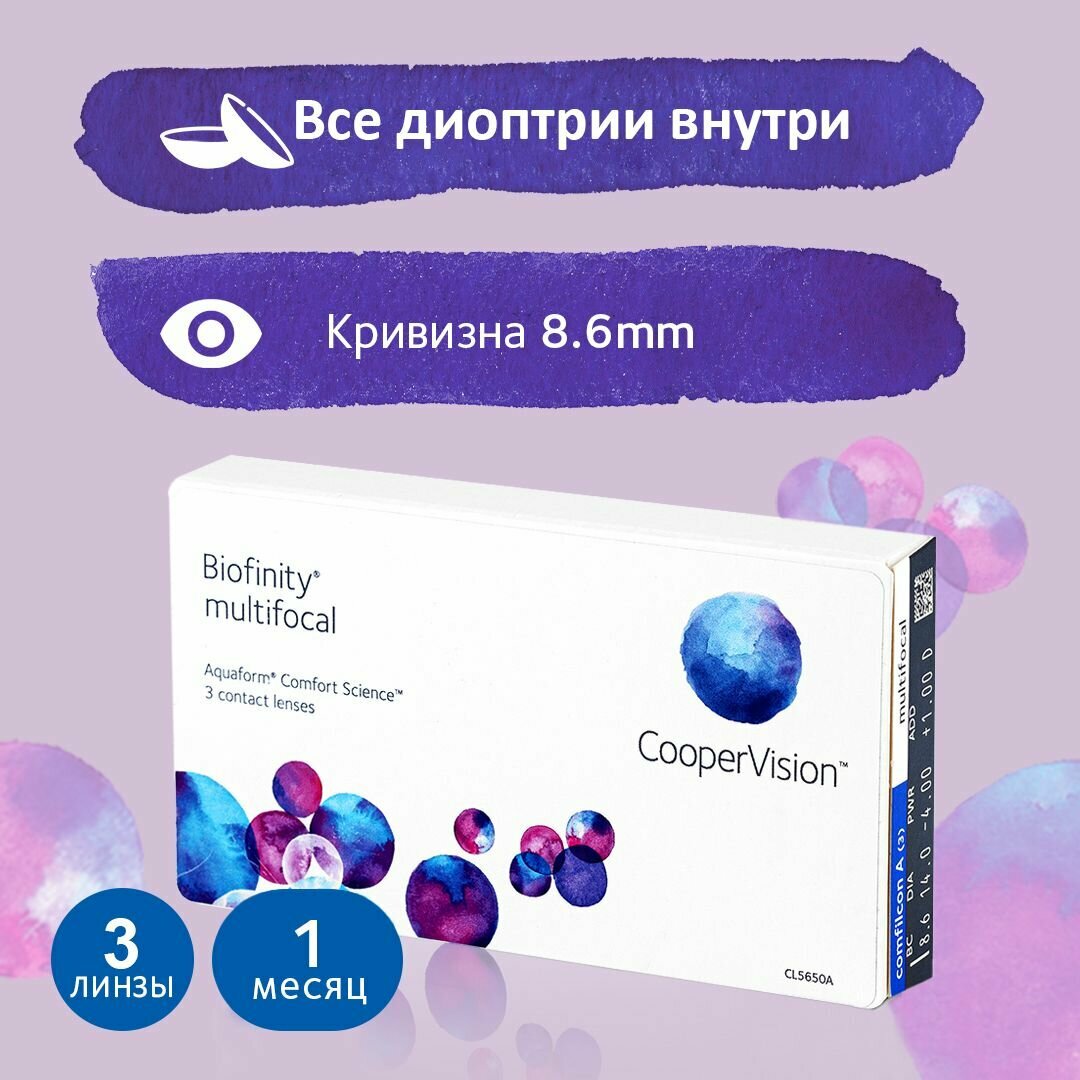 Контактные линзы CooperVision Biofinity multifocal (3 линзы) R 8,6 D -3,75, ADD +1,50, D