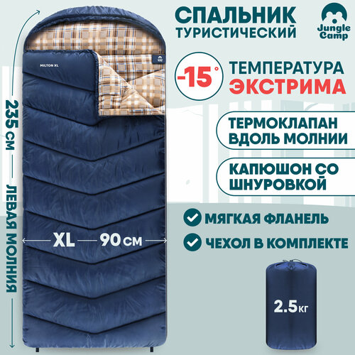 Спальный мешок Jungle Camp Milton XL широкий с фланелью левая молния цвет синий 4090₽