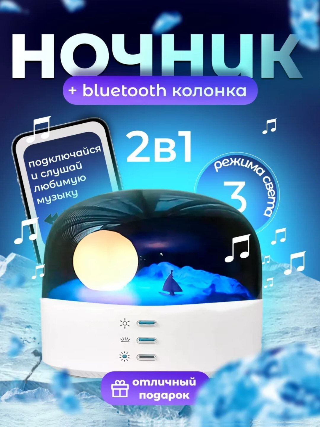 Ночник детский + bluetooth колонка, настройка яркости, музыка, сказка светильник