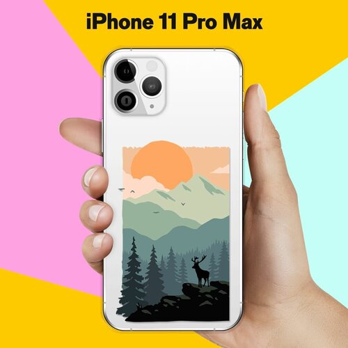 Силиконовый чехол Горы и лес на Apple iPhone 11 Pro Max силиконовый чехол на apple iphone 11 pro max эпл айфон 11 про макс с рисунком заснеженный лес и горы