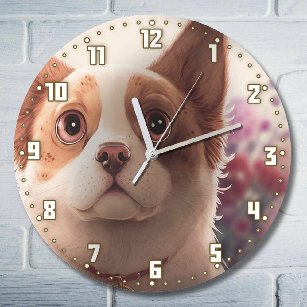 Настенные часы, деревянные, бесшумные, УФ печать Иллюстрация собака - 8104