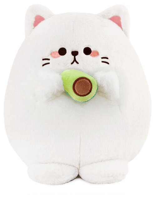 Мягкая игрушка плюшевый круглый котик с авокадо 25 см, белый
