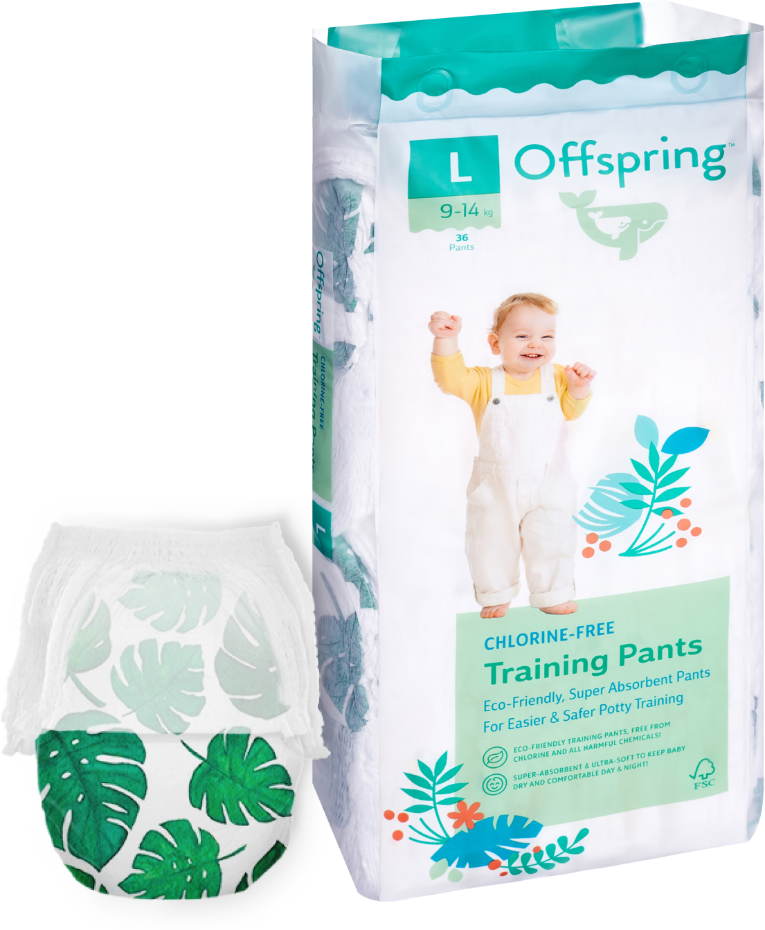 Offspring трусики-подгузники, L 9-14 кг. 36 шт. расцветка Тропики, OF02LLEA