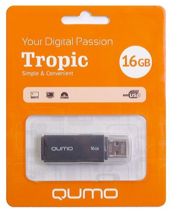 USB-накопитель Qumo 16GB, USB 2.0 (черный)