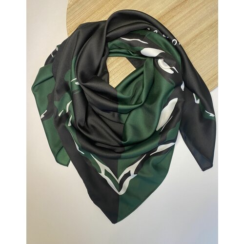 фото Платок viktoria, натуральный шелк, 90х90 см, черный, зеленый