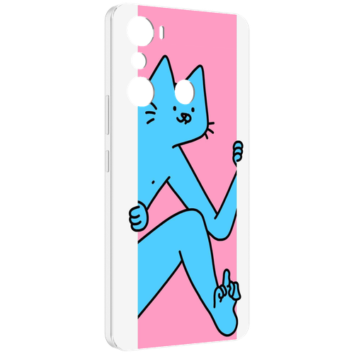 Чехол MyPads голубой кот в дверце для Infinix Hot 20i задняя-панель-накладка-бампер