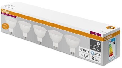 Лампочка светодиодная OSRAM LED Value PAR16, 480 лм, 6 Вт, 4000К (нейтральный белый свет), Цоколь GU10, 5 шт
