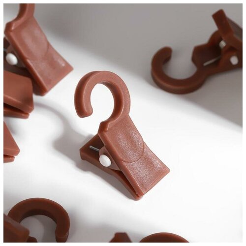 Зажим для штор, на кольцо, 35 × 20 мм, цвет орех(20 шт.)