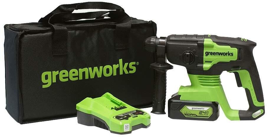 Перфоратор аккумуляторный Greenworks GD24SDS2K4 (3803007UB) 2 Дж 24В 1х4Ач Li-Ion SDS-plus с АКБ и ЗУ