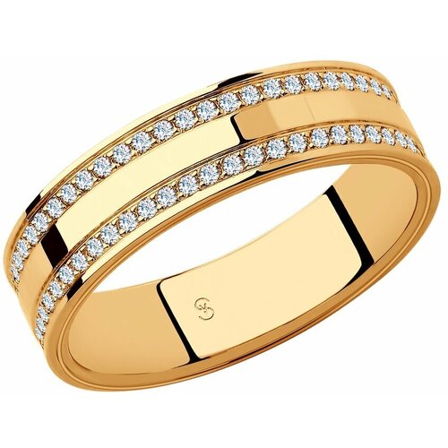 Кольцо обручальное SOKOLOV, красное золото, 585 проба, фианит, размер 21.5 обручальное кольцо из золота с фианитами яхонт ювелирный арт 117474