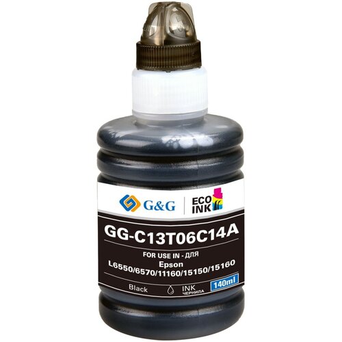 Чернила G&G GG-C13T06C14A №112 черный 140мл для Epson L6550/6570/11160/15150/15160 чернила gg gg c13t06c24а 112 голубой70мл для epson l65506570111601515015160