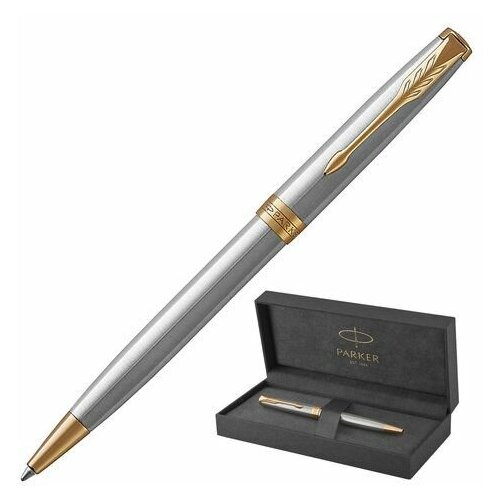 Ручка шариковая PARKER Sonnet Core Stainless Steel GT, корпус серебро, позолота, черная, 1931507