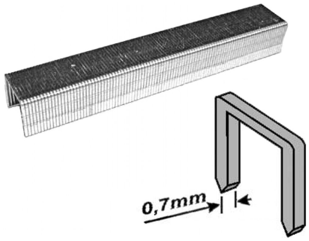 Скобы для степлера закалённые прямоугольные 11,3 мм х 0,7 мм (узкие тип 53) 10 мм, 1000 шт. 31410 - фотография № 2