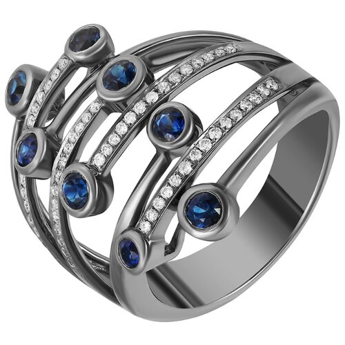 фото Jv кольцо из черного золота 585 пробы с бриллиантами и сапфирами r32326-sa-blk, размер 18