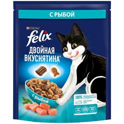 Сухой корм Felix Двойная Вкуснятина для взрослых кошек, с рыбой Пакет, 200г х 2 шт