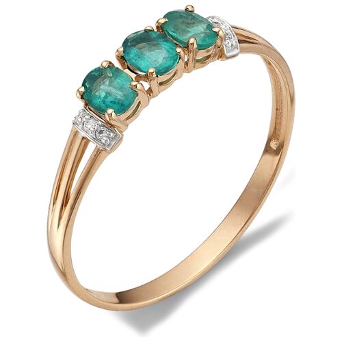 фото Алькор кольцо с изумрудами, бриллиантами из красного золота 11263-101, размер 17.5