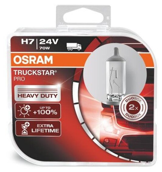 Лампа галогенная Osram H7 70W PX26d +100% Truckstar Pro, 2шт, 24V, 64215TSP2