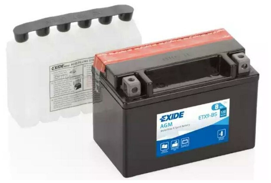 Мото акб 12v 8ah 120a 150x87x105 /+-/ (длина x ширина x высота), exide, etx9-bs