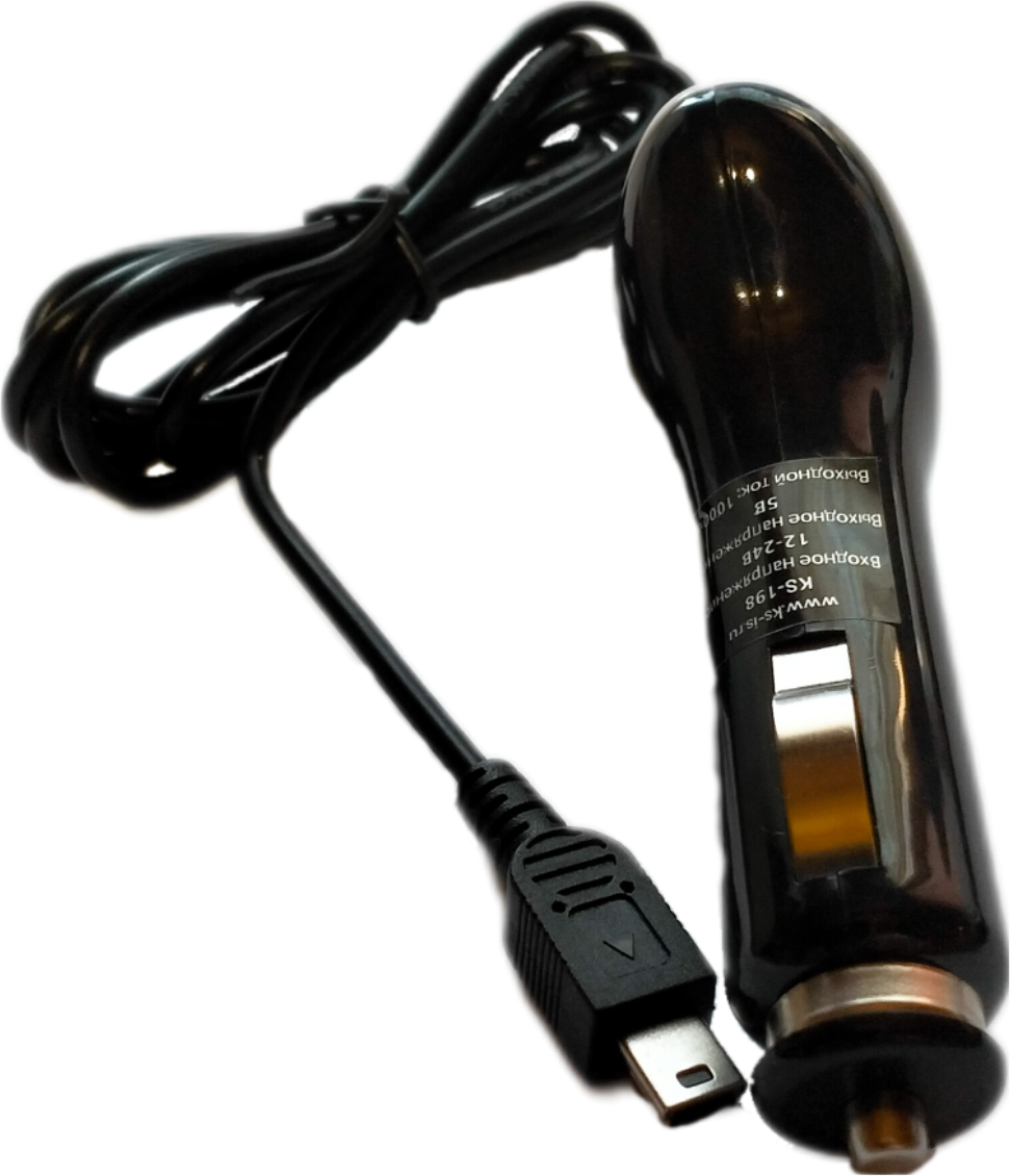 Провод питания для видеорегистратора от прикуривателя автомобиля 12-24В, 1А, mini USB, 1,2 м. OQQO KS-198MINI