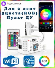 Умный двухканальный WIFI контроллер RGB для светодиодных лент с пультом ДУ (4pin, 3 цвета в одном чипе), Яндекс. Алиса, Magic Home