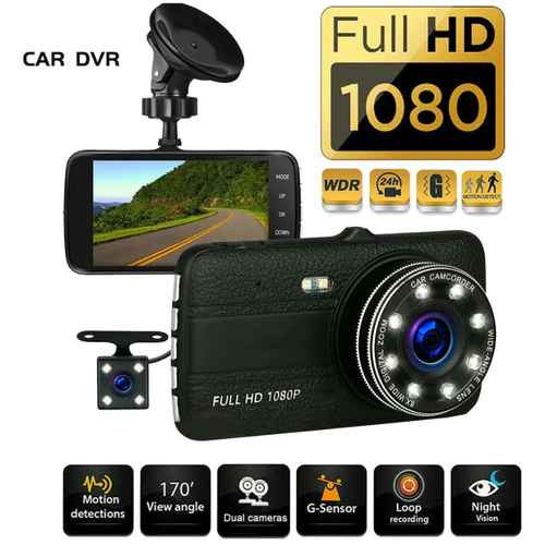 Автомобильный видеорегистратор Full HD 1080P с камерой заднего вида / 4-дюймовый экран / WDR функция