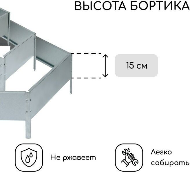 Клумба оцинкованная, 3 яруса, d = 60100140 см, h = 45 см, серая, Greengo Greengo 9460075 . - фотография № 3