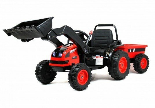 Детский электромобиль RiverToys трактор погрузчик с прицепом красный HL395