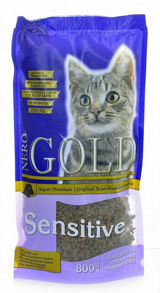 Сухой корм Nero Gold super premium для кошек с чувствительным пищеварением - ягненок (Cat Adult Sensitive) адаптированный состав