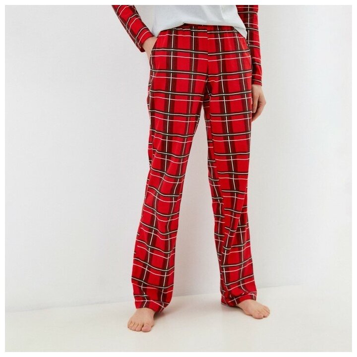 Пижама Kaftan, джемпер, брюки, длинный рукав, карманы, размер 52-54, красный, белый - фотография № 12