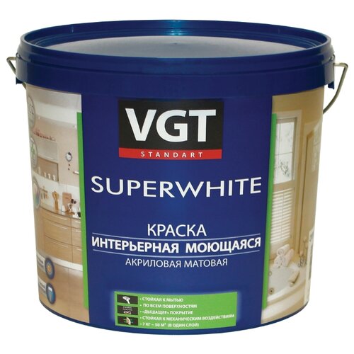 Краска водно-дисперсионная VGT ВД-АК-1180 интерьерная матовая белый 6 кг краска вд ак 1180 интерьерная моющаяся база с автоколерование 6 кг