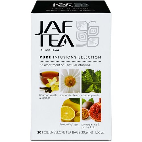 Чай без кофеина JAF TEA Pure Infusions Selections 20 пакетиков в конвертиках, Ассорти 5 видов, напитки без кофеина