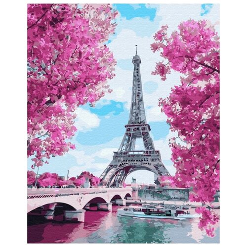 Картина по номерам Цветущие вишни в Париже, 40x50 см картина по номерам бокалы в париже 40x50 см