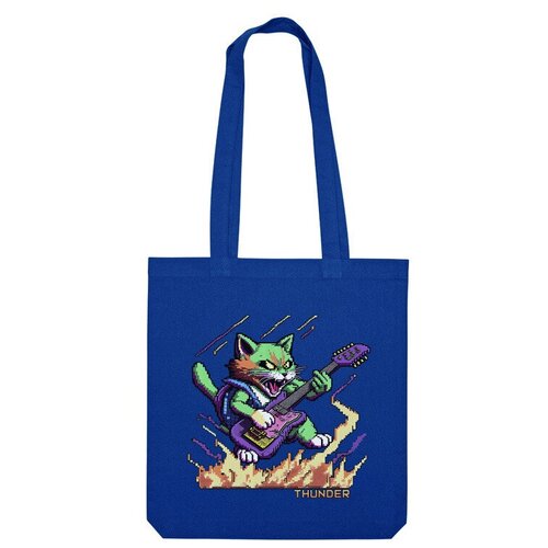 мужская футболка кот гитарист m зеленый Сумка шоппер Us Basic, синий