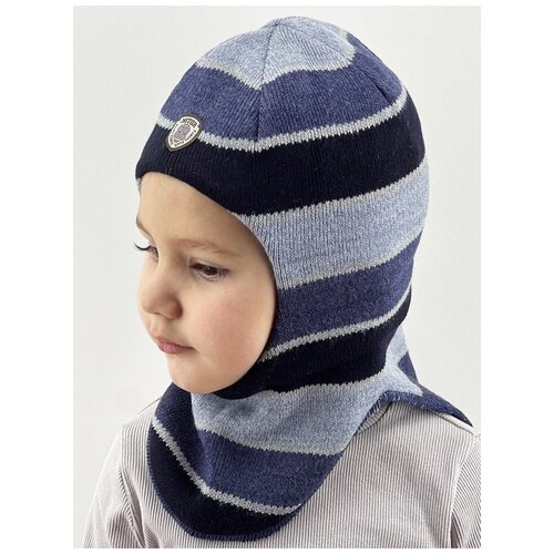 Шапка-шлем Бушон детская зимняя, размер 46-48, серый, белый