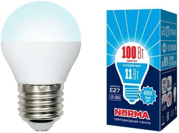 Лампа светодиодная E27 11W 4000K матовая LED-G45-11W/NW/E27/FR/NR UL-00003834