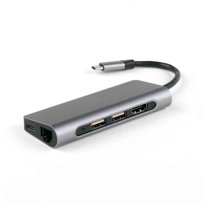 USB-концентратор 7 в 1 IQFuture IQ-C7 Type-C USB Hub, USB-C PD, 2 порта USB 3.0, RJ-45, HDMI, Micro/SD кардридер, кабель Type-C 9.5 см