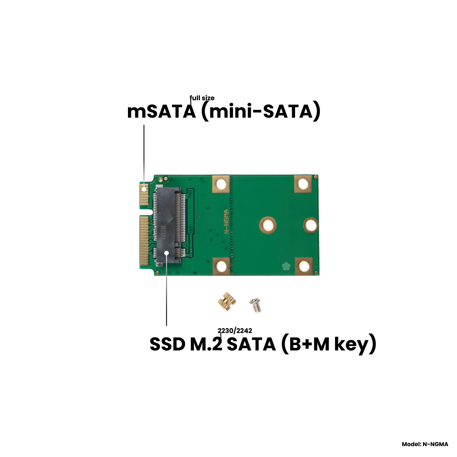 Адаптер-переходник для установки SSD M.2 2230/2242 SATA в разъем mSATA зеленый NFHK N-NGMA