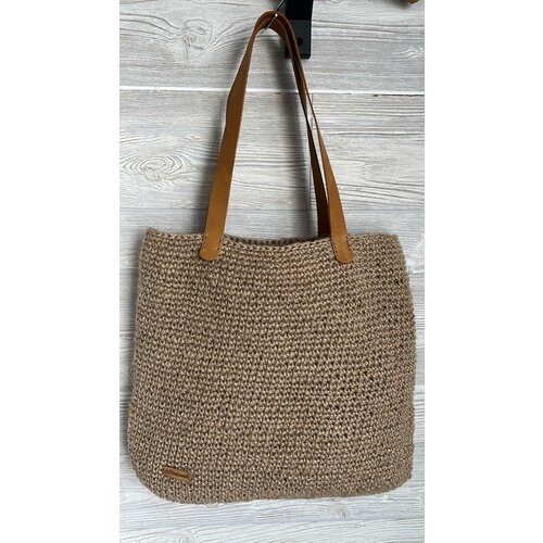 фото Сумка шопер из джута 40х45 ручки кожа ип галанина