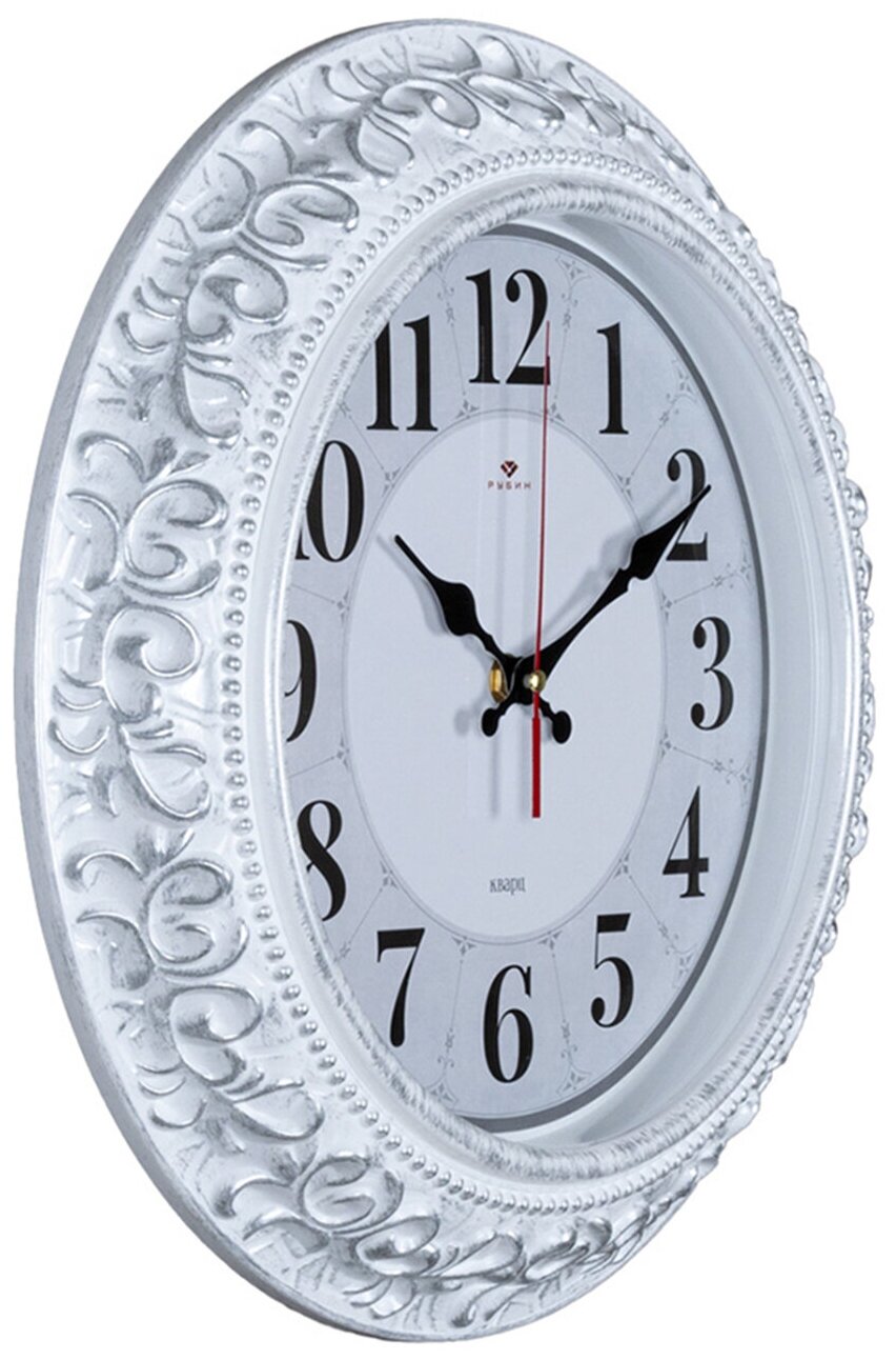 Часы большие настенные кварцевые круглые в классическом стиле Рубин Классика 3524-006 35 см с большими арабским цифрами для украшения интерьера гостиной, спальни, кухни или офиса