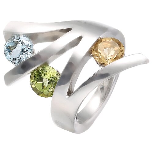 фото Широкое ювелирное кольцо из серебра 925 пробы с цветными полудрагоценными камнями kaya_mc_wg element47