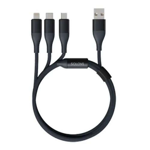 Кабель Lightning - Type-C - Micro USB, 1.2 м, Xiaomi SOLOVE, т/сер, DW2 1677641 DW2 Dark Grey RUS кабель solove 3 in 1 usb lightning micro type c 1 2м 5v 2 4а нейлоновая оплетка dw2 pink техпак розовый