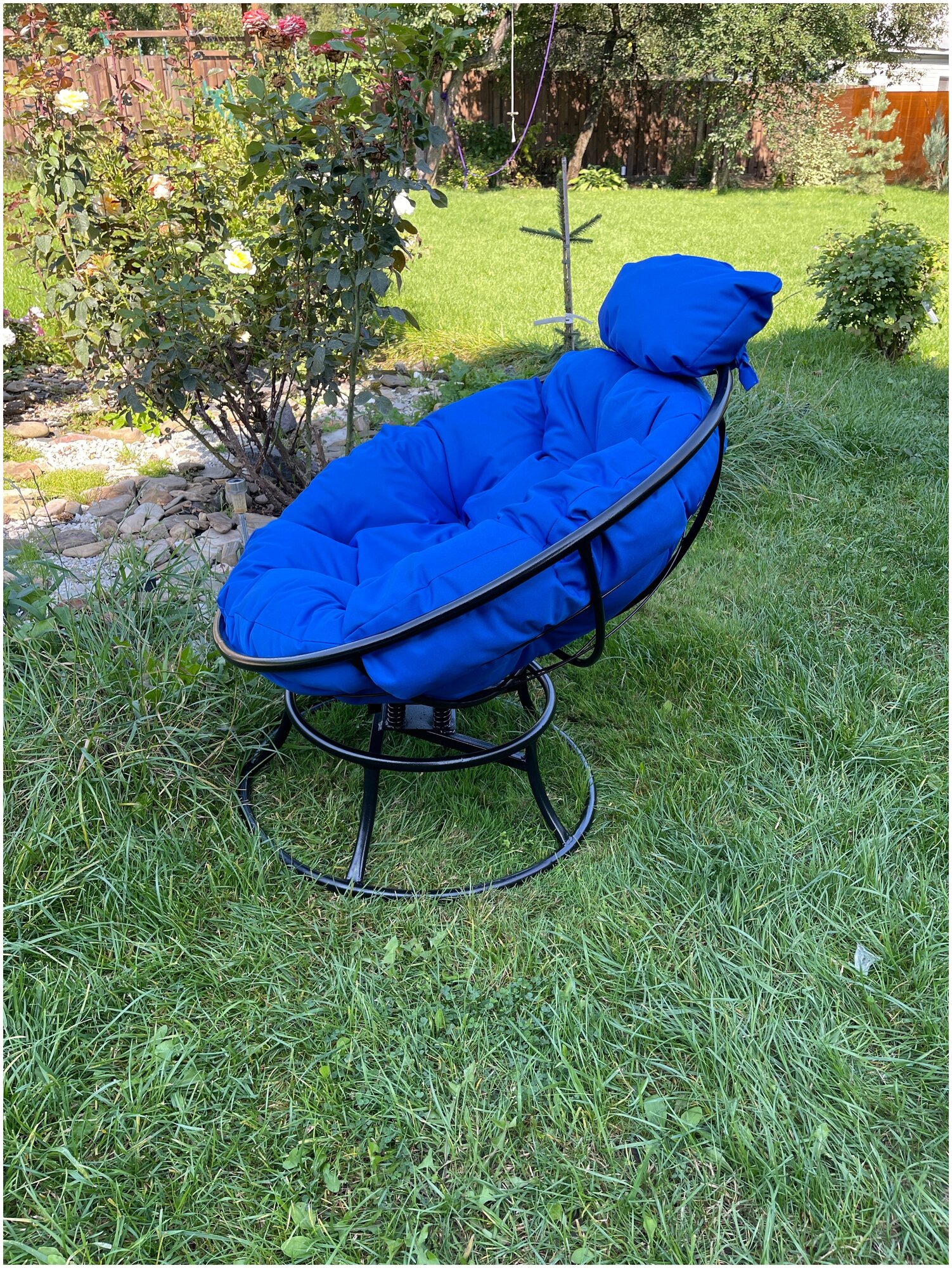 Кресло m-group папасан пружинка мини чёрное, синяя подушка - фотография № 5