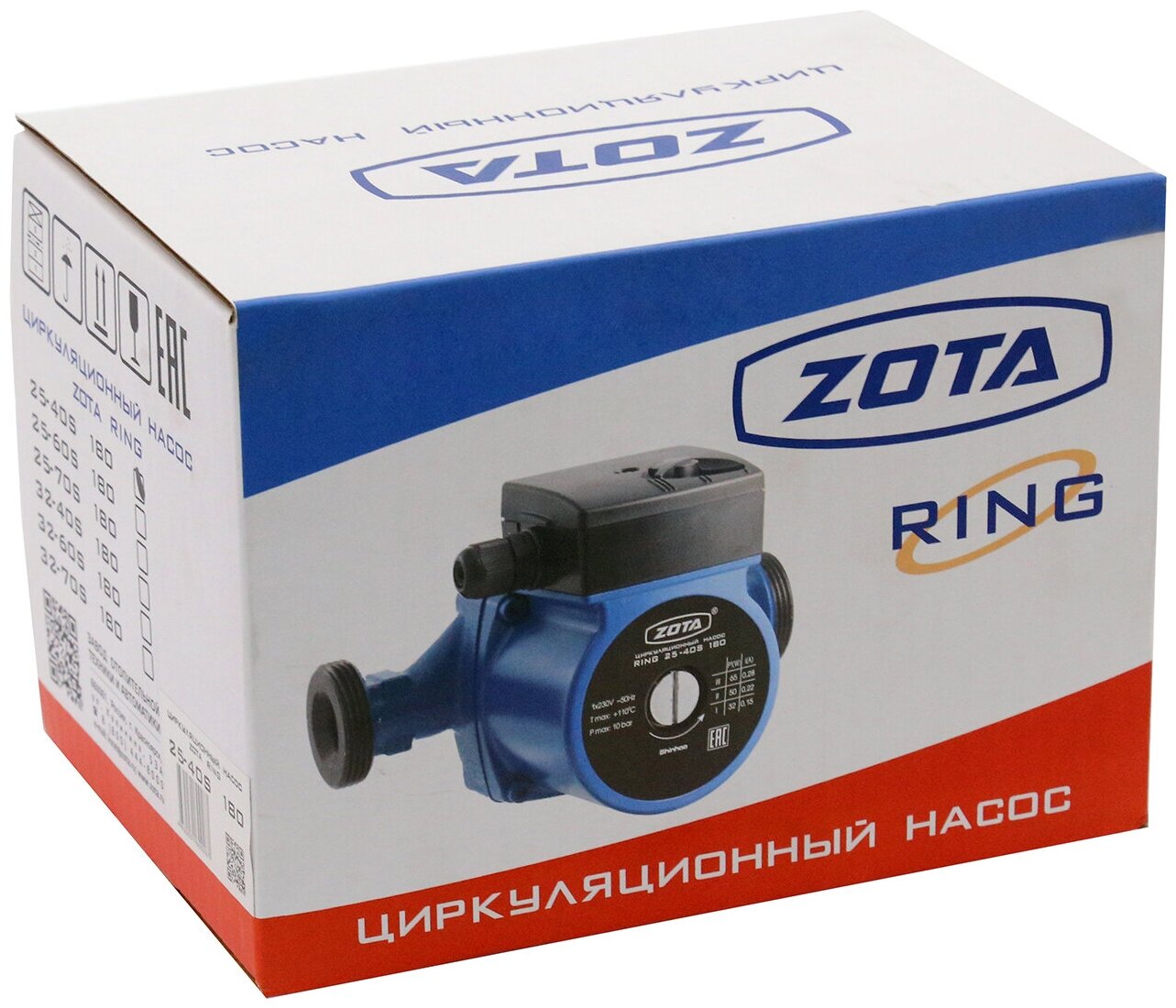 Насос циркуляционный Zota Ring 25/40 S (1х220В; 65Вт), с гайками - фотография № 3