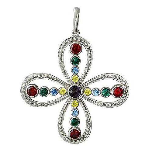 фото Эстет подвеска с фианитами, изумрудами и сапфировым стеклом из серебра 01р250877