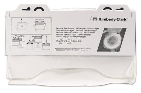 Покрытия на унитаз KIMBERLY-CLARK, 1/2 сложения, 125 штук, 38,1х45,7, комплект 12 штук, белые, диспенсер 601549, 6140