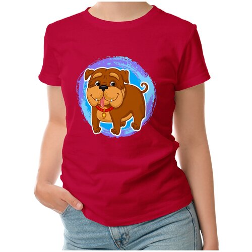 Женская футболка «Бульдог собака мультяшная» (L, темно-синий)