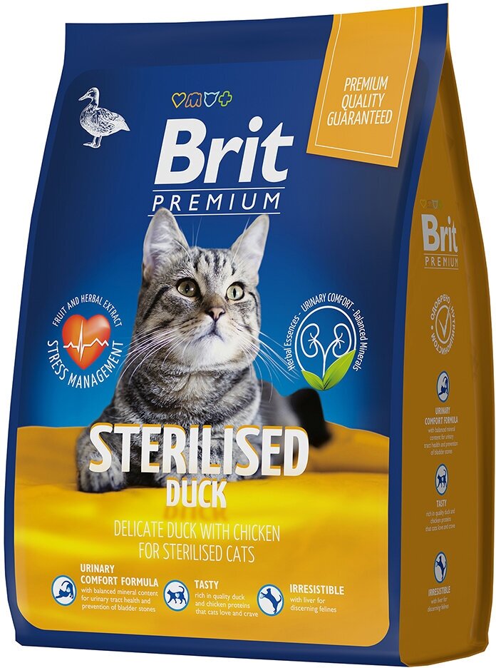 Корм BRIT 800гр для стерилизованных кошек с уткой и курицей Premium Cat Sterilized