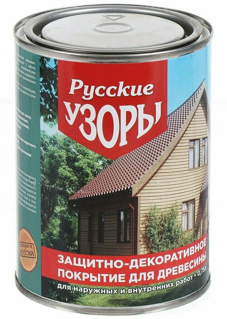 Защитно-декоративное покрытие Русские узоры, для дерева, орех, 0.75 л